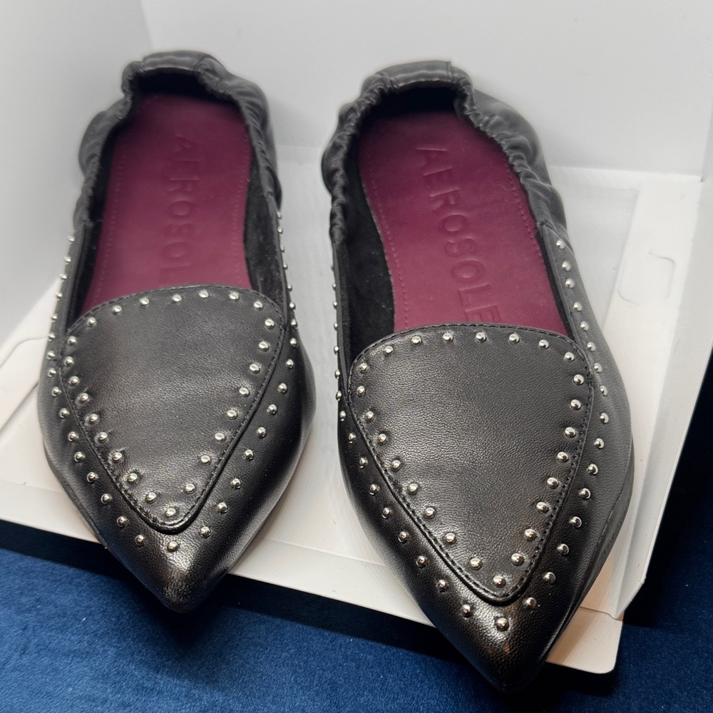 AEROSOLES Black Studded Loafers